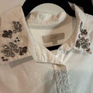 LOFT Ivory Button Down Shirt with Metallic Accents